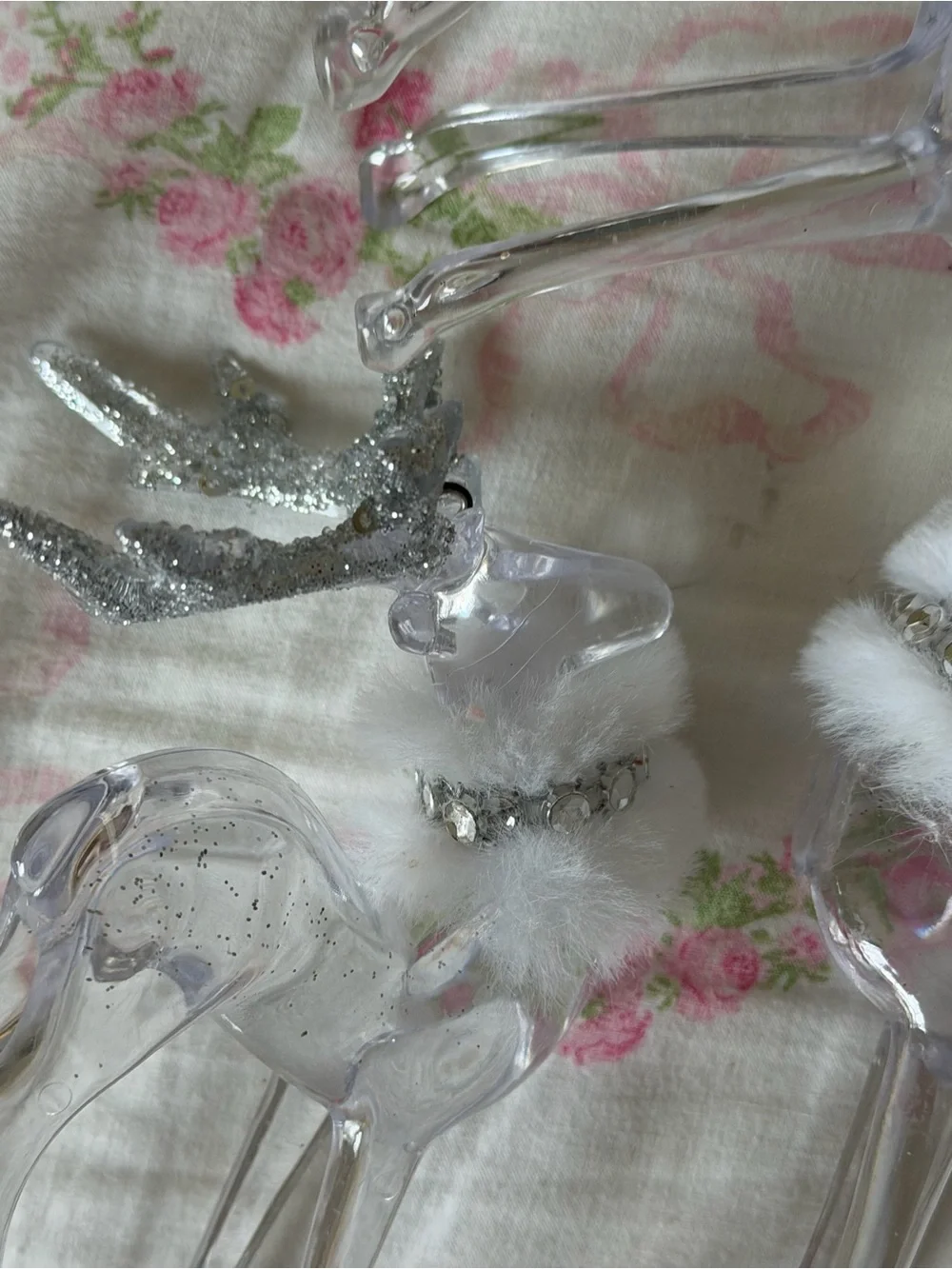 Vintage clear Reindeer Ornament with Silver Antlers - set of 3